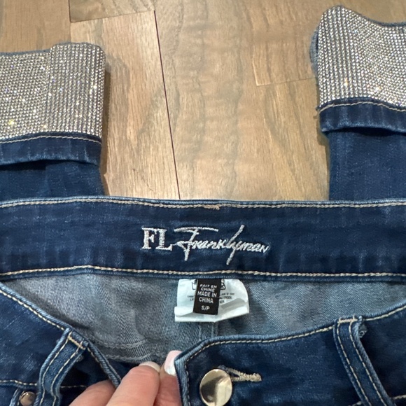 FL Frank Lyman dark wash skinny jeans with rhinestone-cuffed ankles Size S - Picture 5 of 12